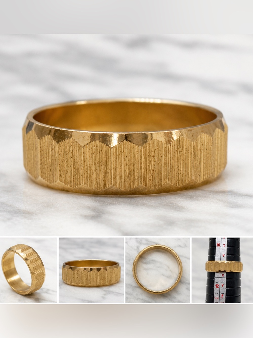 Vintage Gold Tone Textured Band Ring Size 11 Unisex Statement Wedding Band